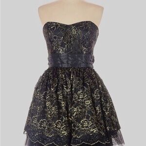 Betsey Johnson Black and Gold Lace Strapless Dress